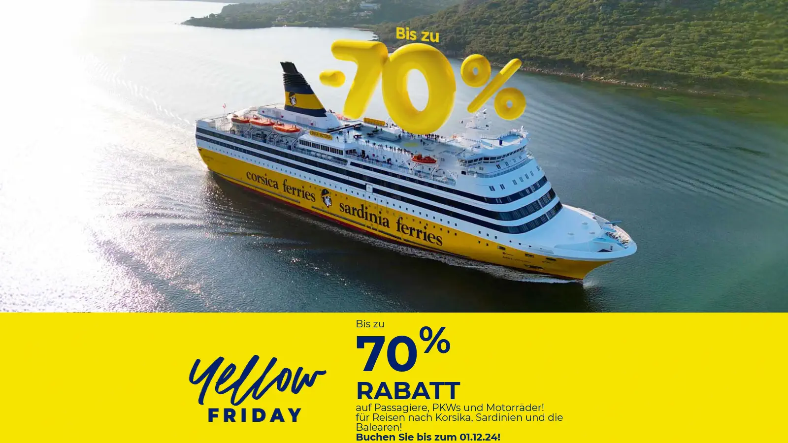 Corsica Ferries Black Friday 2024 - Viernes amarillo con hasta un 70% de descuento