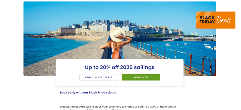 Oferta Black Friday de Brittany Ferries con un 20% de descuento.
